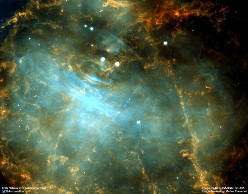 主带小行星2001SE101照片穿越蟹状星云。图片来源: ESA/Hubble