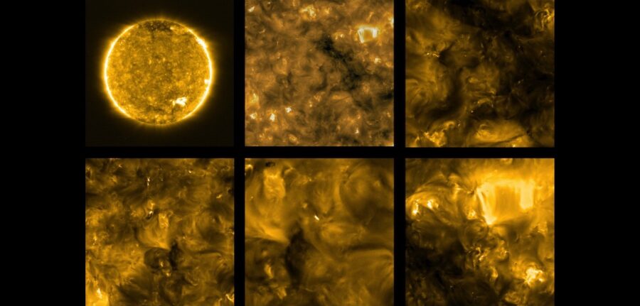 这些来自太阳轨道飞行器的图像，拍摄于2020年5月30日，显示了各种小型结构。来源：NASA